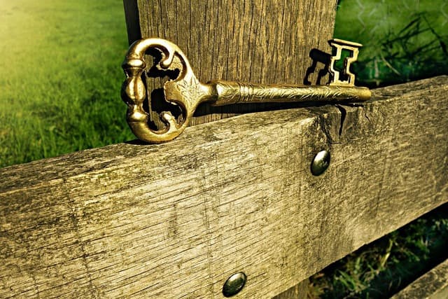 Autismus - was ist das? - Ein goldener Schlüssel liegt auf einem Holzzaun.